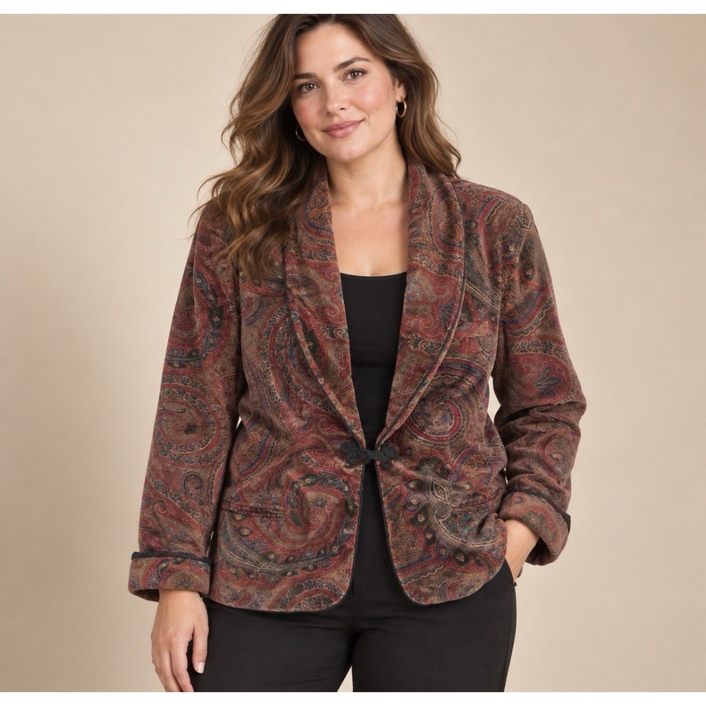 VTG Ralph Lauren Blue Label Velvet Paisley Smoking Jacket Blazer Shawl Large